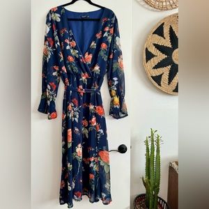 Flowy A-line Navy blue floral midi dress PLUS SIZE 4X